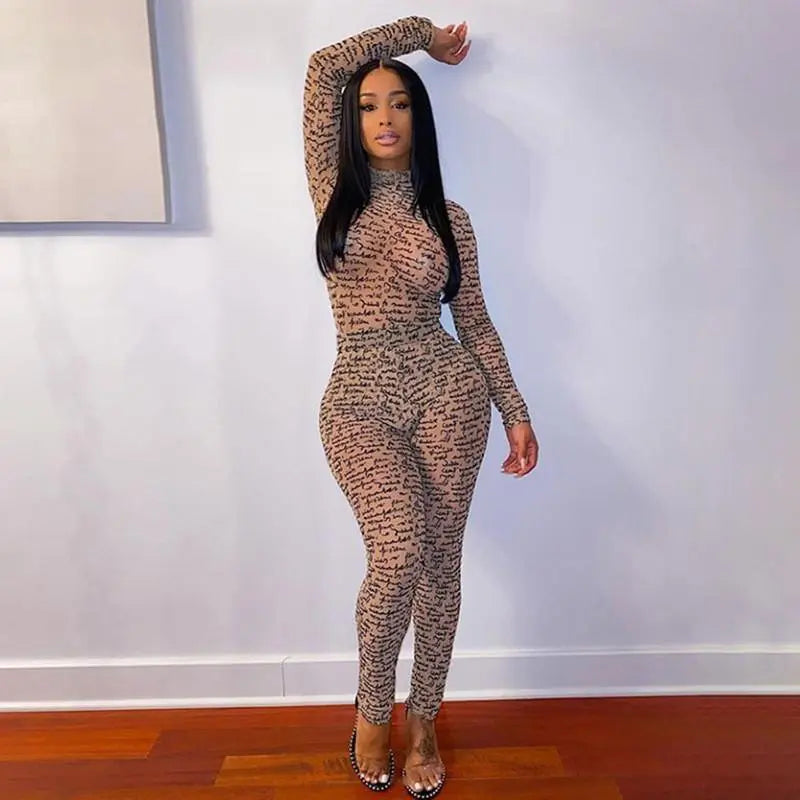Written All Over See Through Stretchy Jumpsuit 